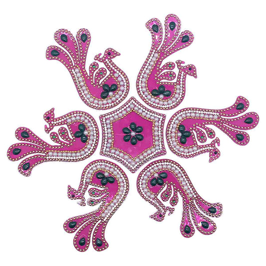 Peacock Style Pink Rangoli for Home decoration
