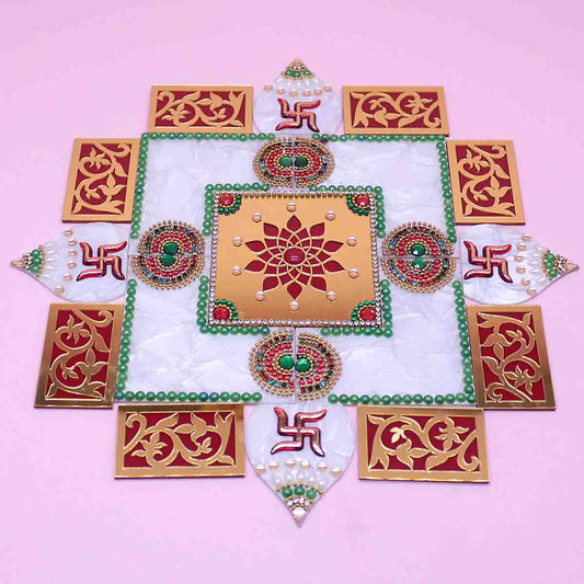 Marble Peices Decorated Rangoli  -15 Pieces Set