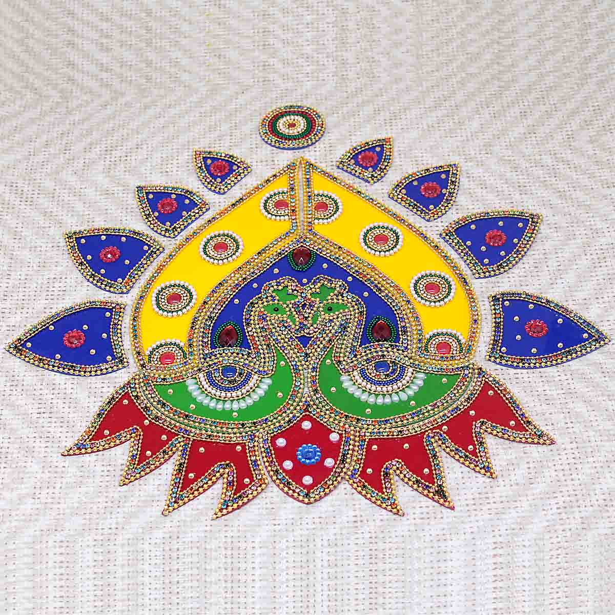 Decorated Peacock Design Rangoli  - 17 Pieces Set