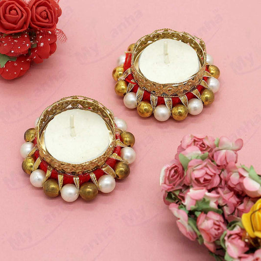 Beads Decorated T-Light candle holder (2 Pc)