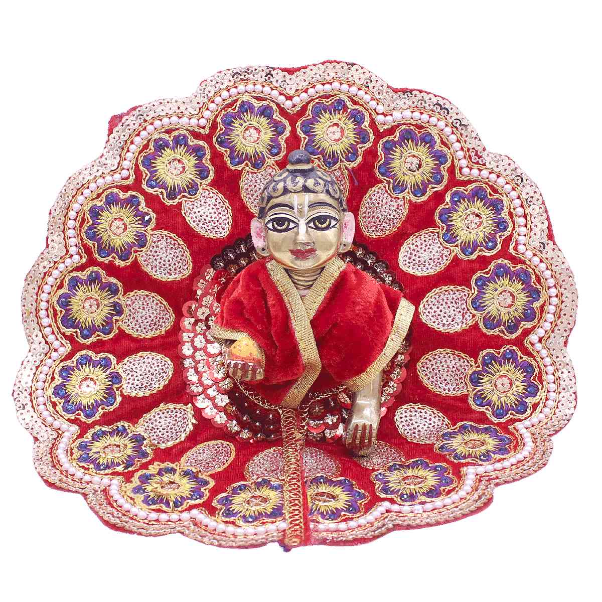 Heavy flower decorated laddu gopal ji velvet dress ( Red )