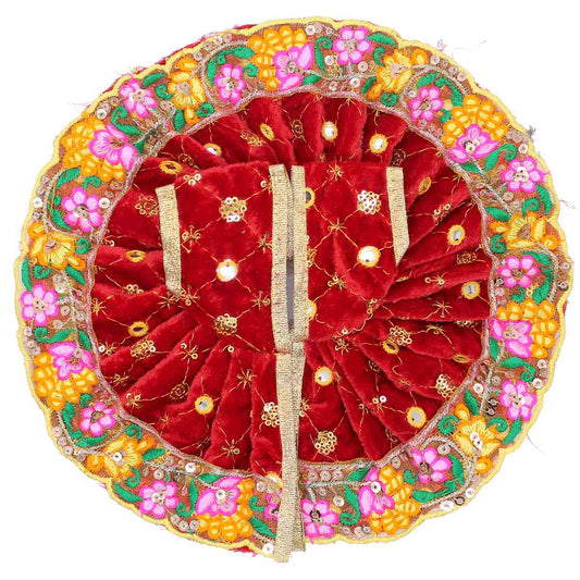 Flower border decorated velvet dress for kanha ji (Red)