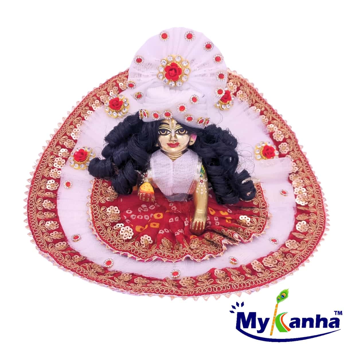 Red and White heavy festival dress for Laddu Gopal Ji