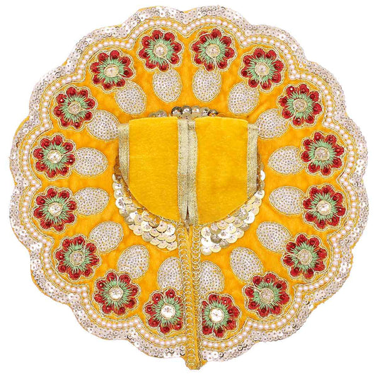 heavy flower decorated laddu gopal ji velvet dress ( yellow )