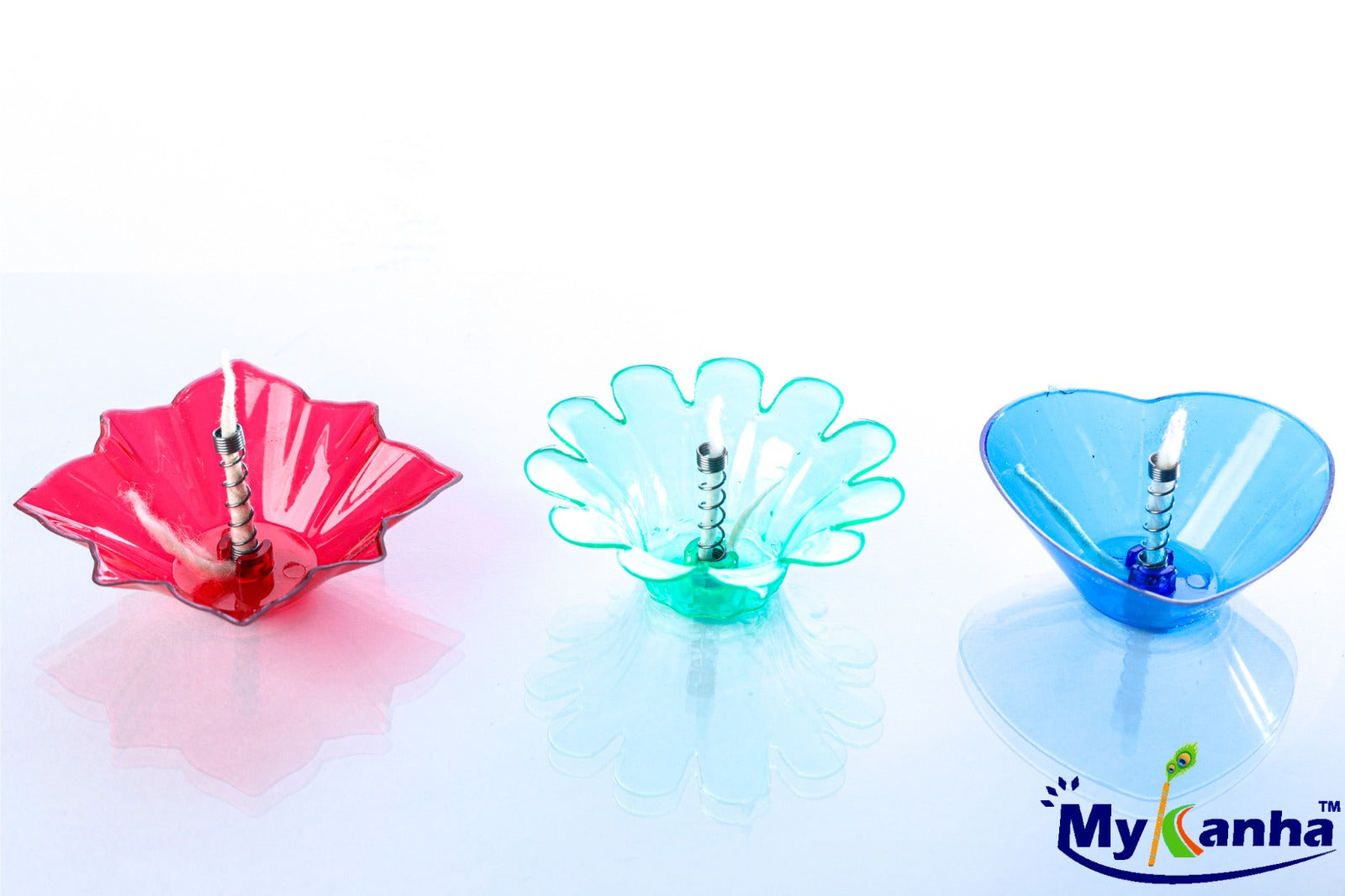Reflected Shadow Floating Transparent Diya Reusable Oil Lamps (Pack of 3)