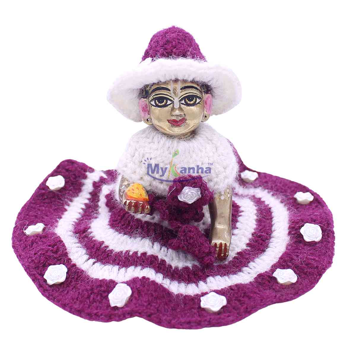 Woollen Flower decorated Purple and White dress for laddu gopal ji