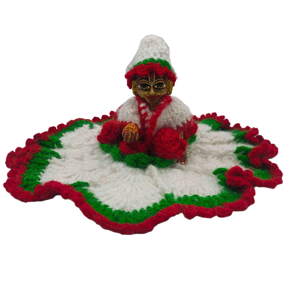 Woollen Rose decorated white dress For Laddu Gopal