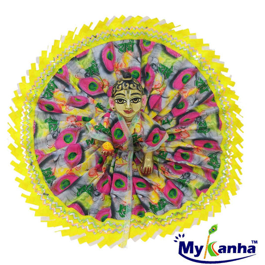 Yellow feather and radhey printed dress for Thakur ji