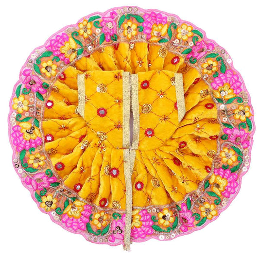 Flower border decorated velvet dress for kanha ji (Yellow)