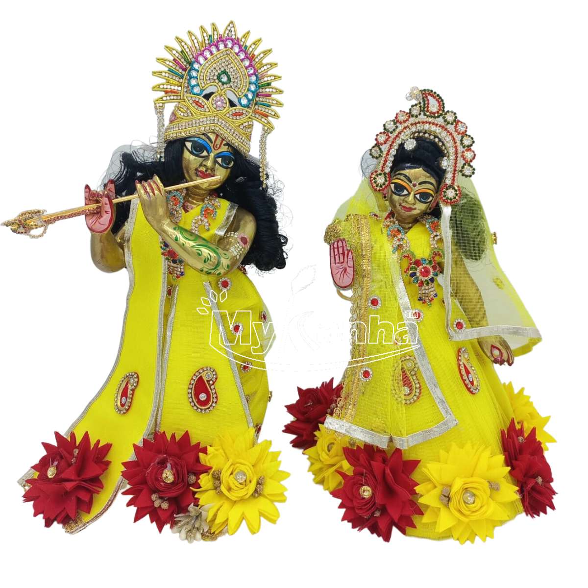 Buy Chircrafts Brass Pital Radha Krishna Yugal Jodi Murti Idol with  Designer Poshak Mukut Pagdi Mala Basuri Shringar Standing Idol Figure  Janmastami Special Diwali Puja 5 INCH 450 Gram (Pink) Online at